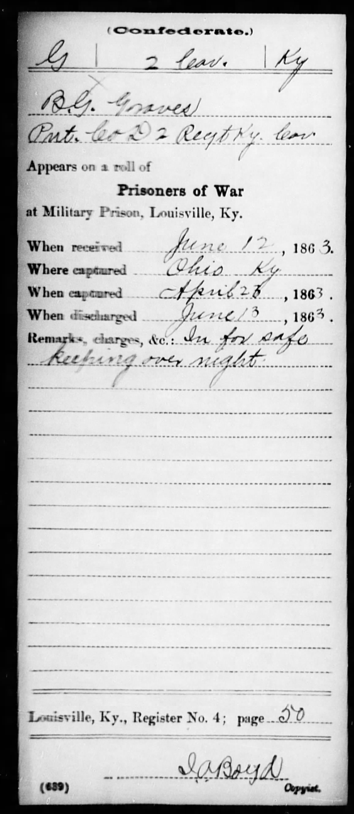 Benjamin F. Graves, Confederate Service Records